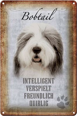 Blechschild Spruch 20x30cm Bobtail Hund verspielt Schild