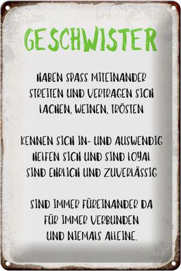 Blechschild Spruch 20x30cm Geschwister füreinander da