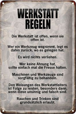 Blechschild Spruch 20x30cm Werkstatt Regeln Werkzeug