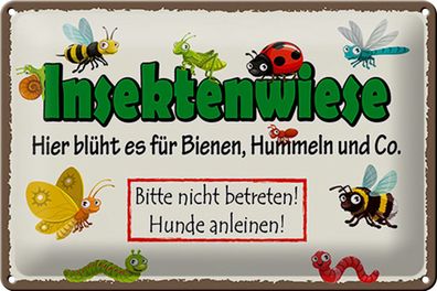 Blechschild Hinweis 30x20cm Insektenwiese Bienen Hummeln