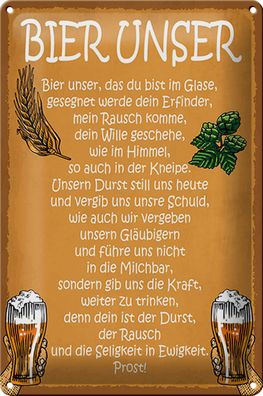 Blechschild Spruch 20x30cm Bier unser in Ewigkeit Prost