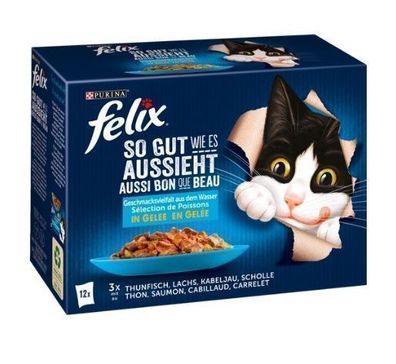 Felix Feuchtnahrung für Katzen, Sortiment, 12 Beutel