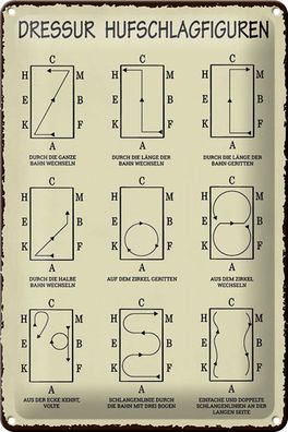 Blechschild 20x30cm Dressurreiten Hufschlagfiguren Pferd Dressur Reiter