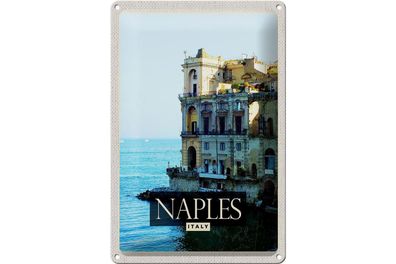 Blechschild Reise 20x30cm Naples Italy Neapel Panorama Meer