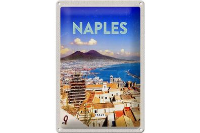 Blechschild Reise 20x30cm Retro Naples Italy Neapel Panorama Meer