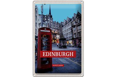 Blechschild Reise 20x30cm Edinburgh Scotland Telephone rot