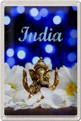 Blechschild Reise 20x30cm Indien Skulptur Elefant Ganesha Hindu