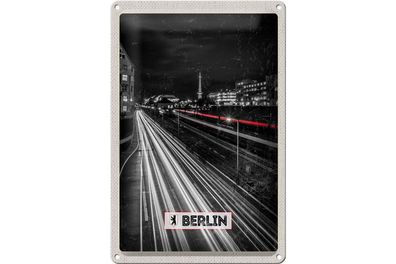 Blechschild Reise 20x30cm Berlin Deutschland Bahn Nacht