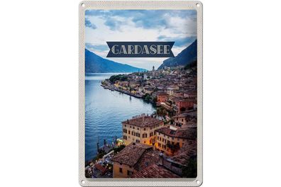 Blechschild Reise 20x30cm Gardasee Italien Aussicht Stadt See