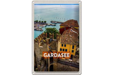 Blechschild Reise 20x30cm Gardasee Italien Boote Blick auf See