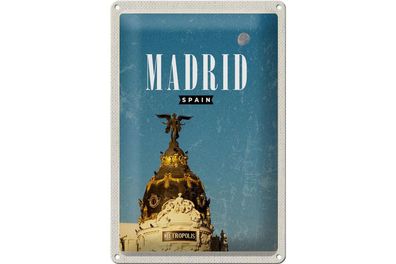 Blechschild Reise 20x30cm Madrid Spanien Metropolis Gebäude