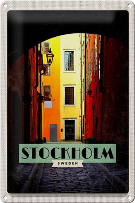 Blechschild Reise 20x30cm Stockholm Schweden Gasse Reise