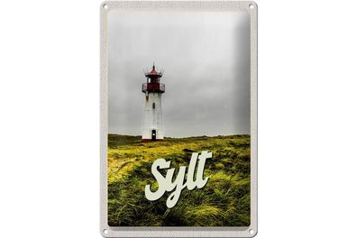 Blechschild Reise 20x30cm Sylt Strand Leuchtturm Wiese