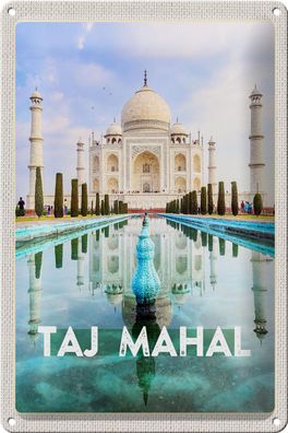 Blechschild Reise 20x30cm Indien Vordergarten Taj Mahal