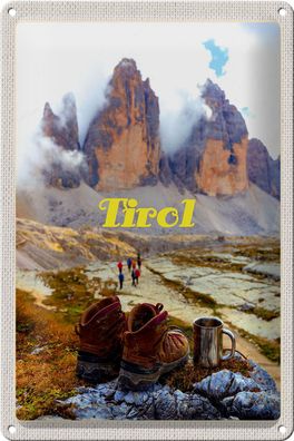 Blechschild Reise 20x30cm Tirol Wanderung Schuhe Getränk