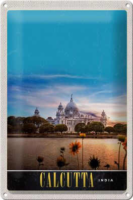 Blechschild Reise 20x30cm Calcutta Indien Meer Architektur Trip