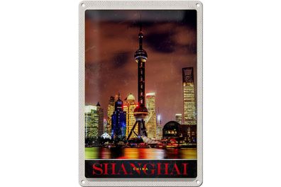 Blechschild Reise 20x30cm Shanghai China Stadt Tower Meer Urlaub