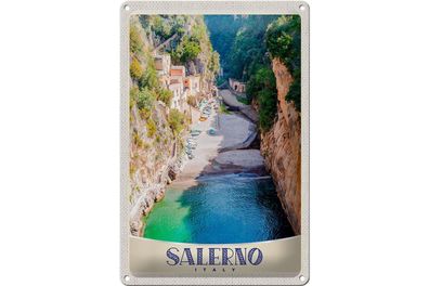 Blechschild Reise 20x30cm Salerno Insel Natur Boot Strand Sonne