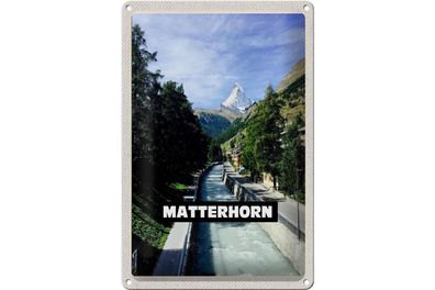 Blechschild Reise 20x30cm Matterhorn Schweiz Fluss Berg Stadt