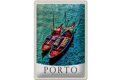 Blechschild Reise 20x30cm Porto Portugal Europa Boote Meer