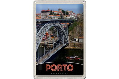 Blechschild Reise 20x30cm Porto Portugal Europa Brücke