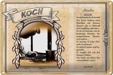 Blechschild Berufe 30x20cm Koch Speisen Geschmack Hygiene