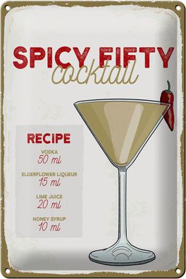 Blechschild Rezept Spicy Fifty Cocktail Recipe 20x30cm