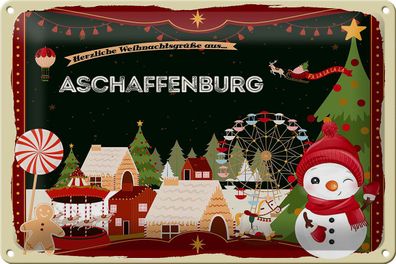 Blechschild Weihnachten Grüße Aschaffenburg 30x20cm