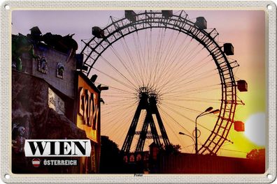 Blechschild Reise Wien Österreich Prater Riesenrad 30x20cm