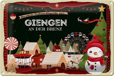 Blechschild Weihnachten Grüße Giengen AN DER BRENZ 30x20cm