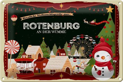 Blechschild Weihnachten Grüße aus Rotenburg AN DER WÜMME 30x20cm