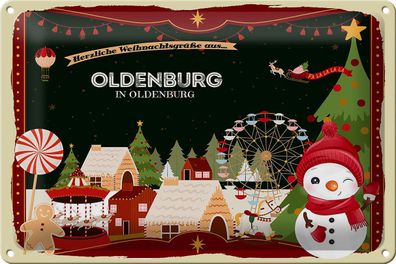 Blechschild Weihnachten Grüße aus Oldenburg IN Oldenburg 30x20cm