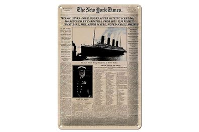 Blechschild Zeitung 20x30cm New York Times Titanic sinks