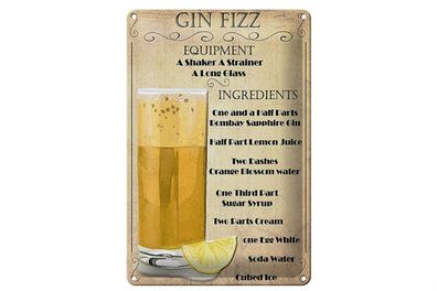 Blechschild 20x30cm Gin Fizz Equipment beige Dekoration