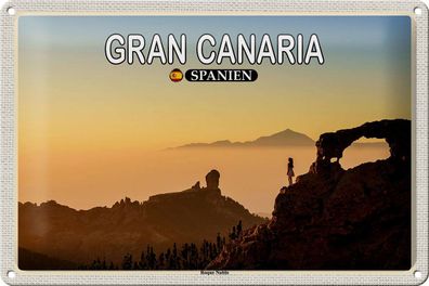 Blechschild Reise 30x20cm Gran Canaria Spanien Roque Nublo Berg