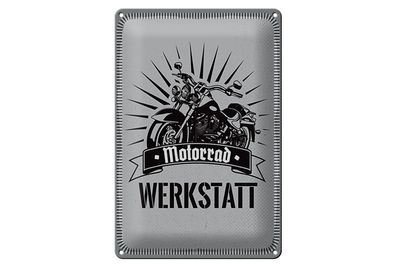 Blechschild Hinweis 20x30cm Motorrad Werkstatt blaues