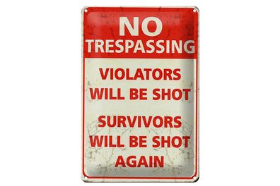 Blechschild Retro 20x30cm No trespassing violators be shot