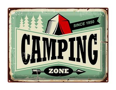 Blechschild Retro 40x30cm Camping Zone Outdoor Abenteuer