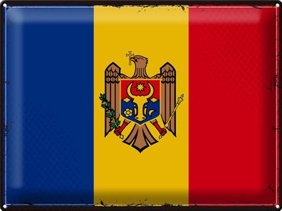 Blechschild Flagge Moldau 40x30cm Retro Flag of Moldova