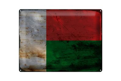 Blechschild Flagge Madagaskar 40x30cm Madagascar Rost