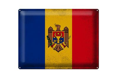 Blechschild Flagge Moldau 40x30cm Flag of Moldova Vintage