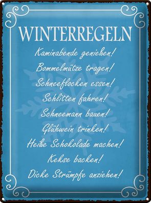 Blechschild Spruch 30x40cm Winterregel Kaminabende Glühwein