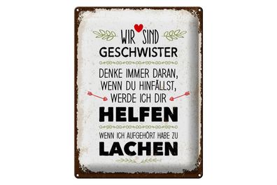 Blechschild Spruch Geschwister wir lachen helfen 30x40cm