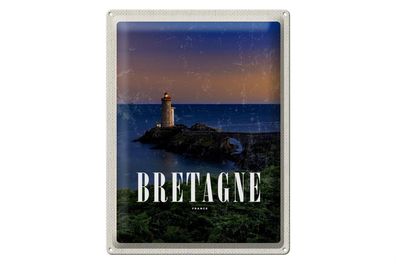 Blechschild Reise 30x40cm Retro Bretagne France Leuchtturm