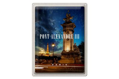 Blechschild Reise 30x40cm Pont Alexandre III Paris Brücke Nacht