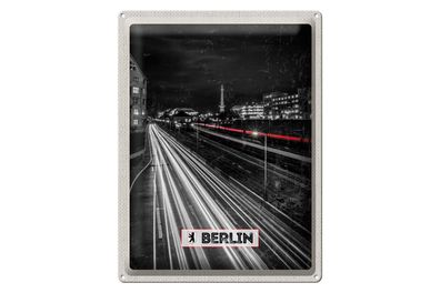 Blechschild Reise 30x40cm Berlin Deutschland Bahn Nacht