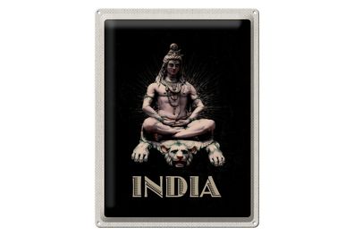 Blechschild Reise 30x40cm Indien Gott Buddhismus Löwe Meditieren