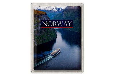 Blechschild Reise 30x40cm Norwegen Kreuzfahrt Reise Meer Gebirge