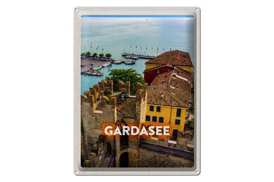 Blechschild Reise 30x40cm Gardasee Italien Boote Blick auf See