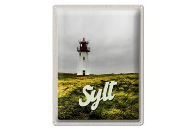 Blechschild Reise 30x40cm Sylt Strand Leuchtturm Wiese